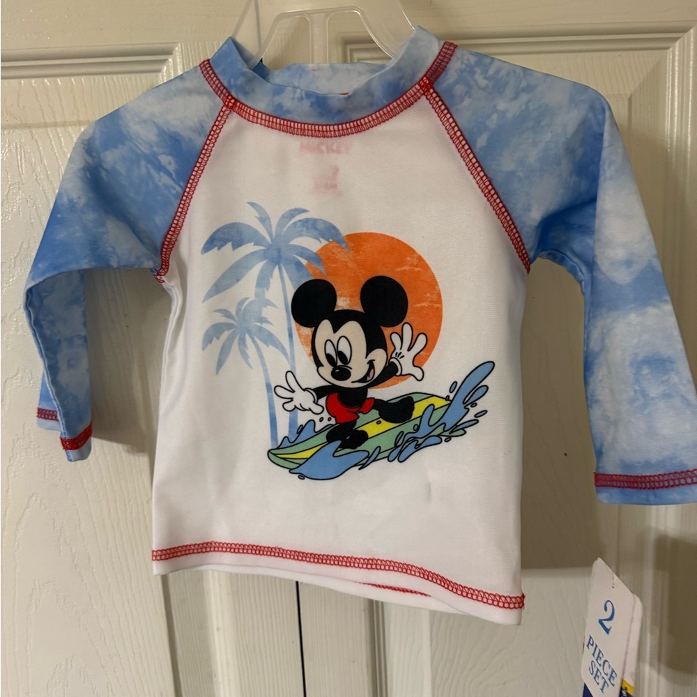 Kids Mickey Mouse Blue and White Rash Guard